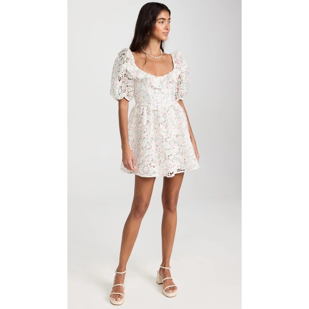 NWT For Love & Lemons Magnolia Coquette Fairy Mini Dress White Women's Size L